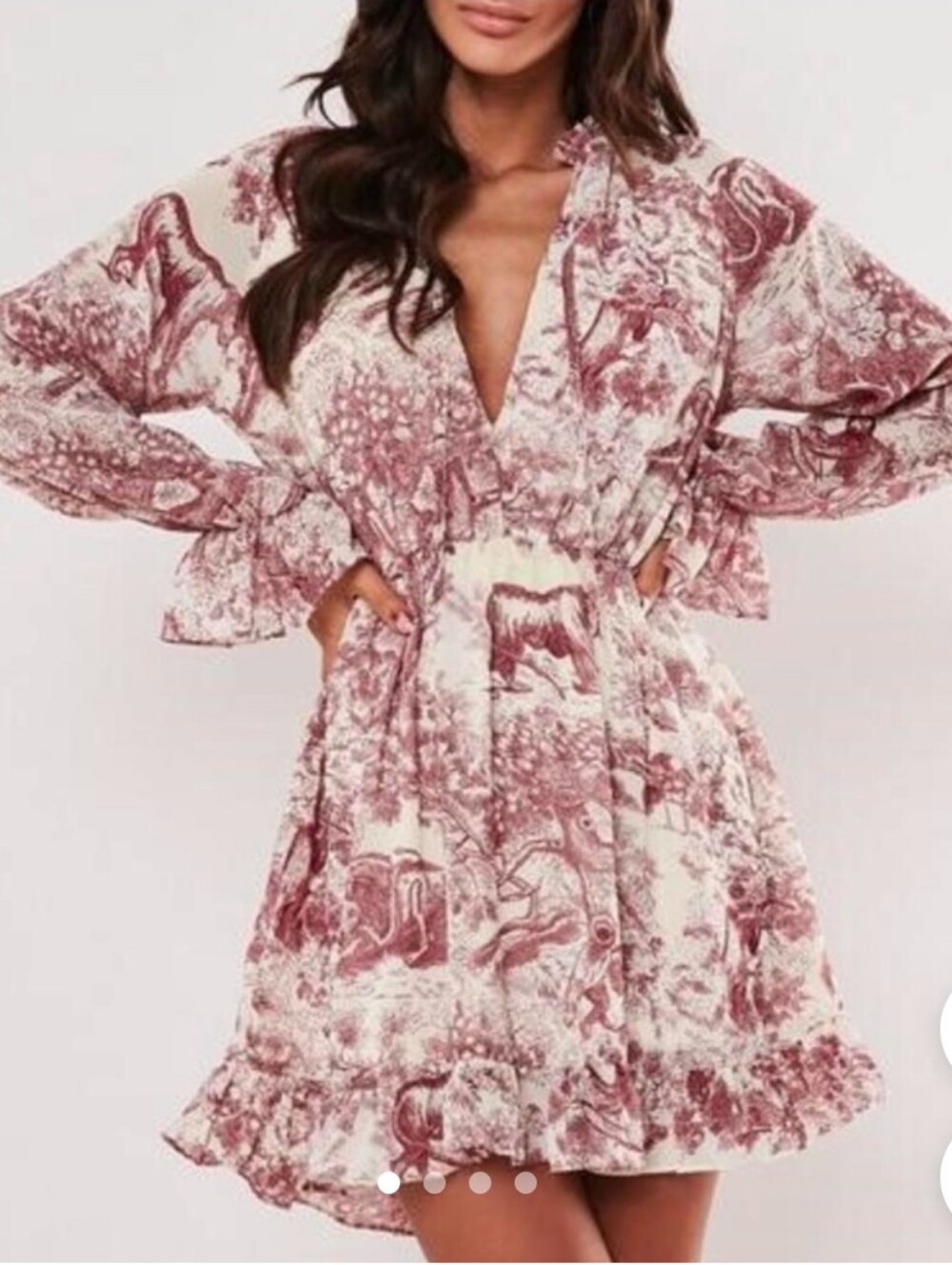 New Misguided Red China Toile Dress Red And White animals Women's Size 8